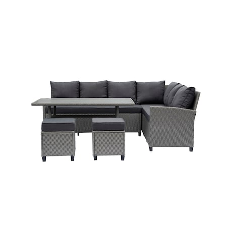Deko Living Outdoor Wicker Patio Sectional Sofa & Ottoman Set with Table COP30006